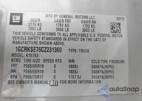 2012 Chevrolet Silverado 1500 Lt from USA, damaged, VIN 1GCRKSE76CZ231360